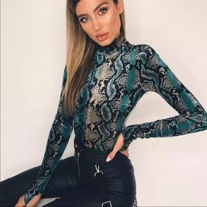 Snake print long sleeve body suit